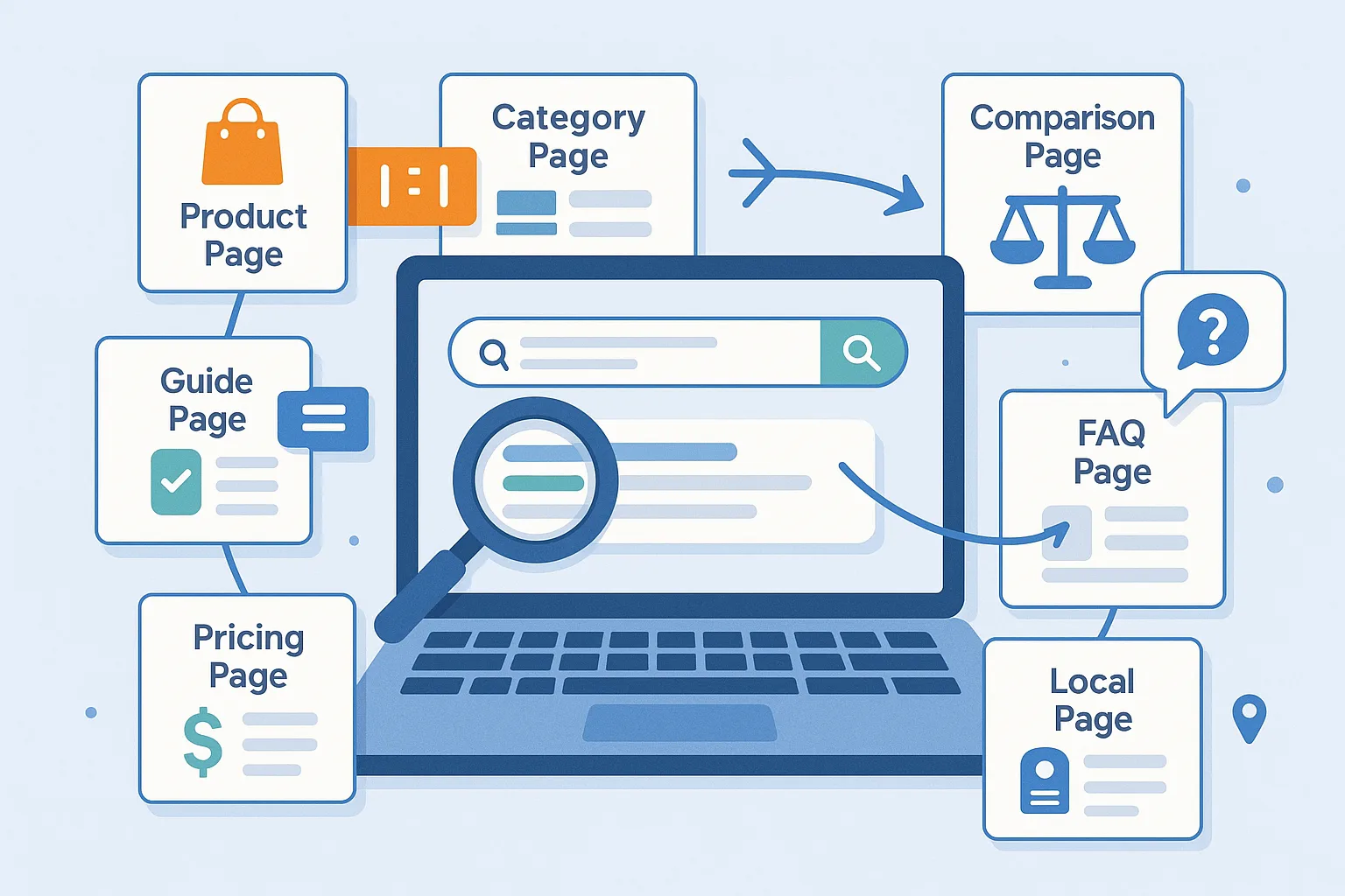 SEO 页面类型大全：产品页、分类页、对比页、指南页、FAQ 页怎么选