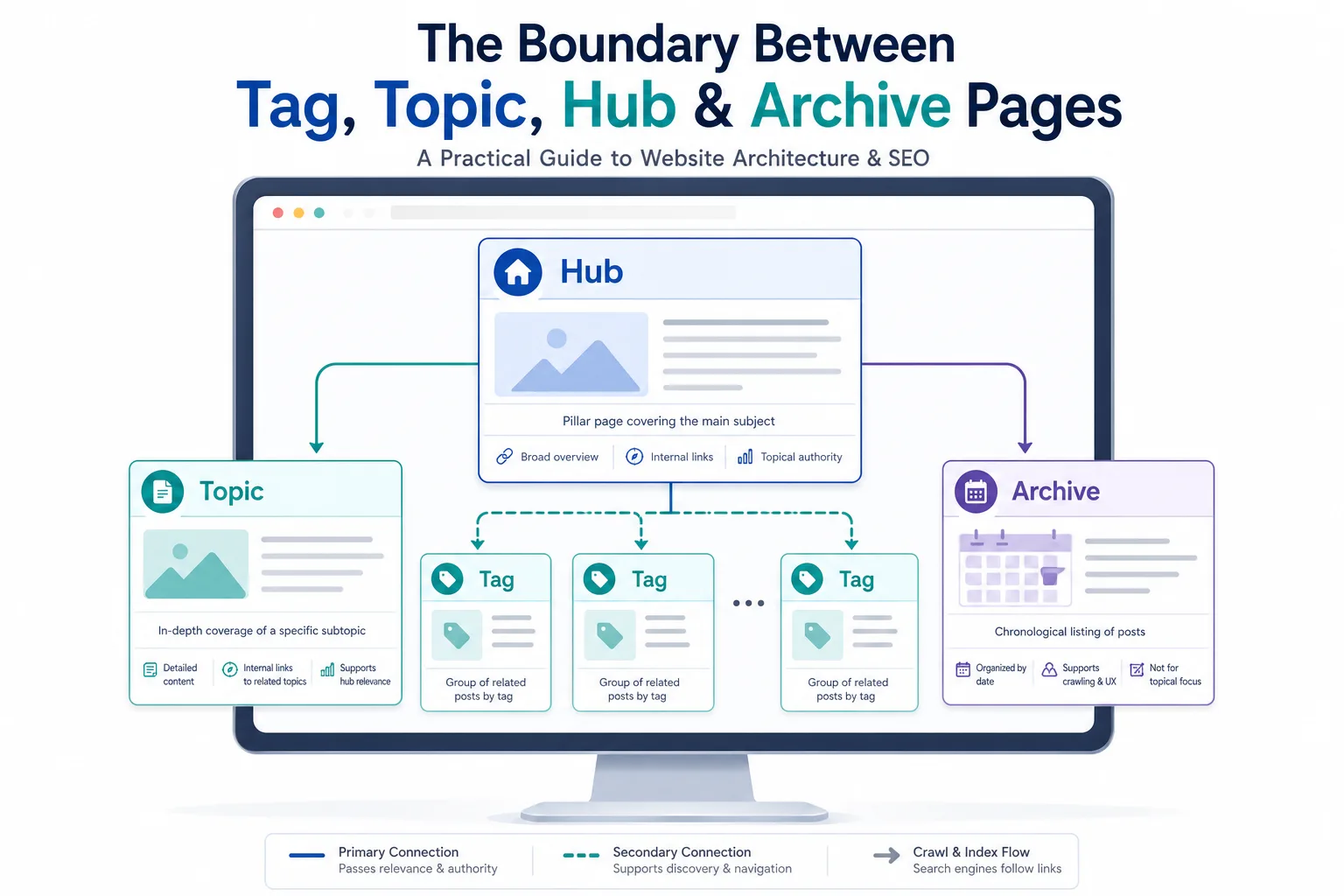 SEO 标签页怎么做：Tag、Topic、Hub、Archive 的边界