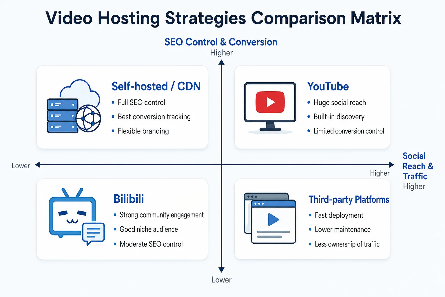 七、托管策略：自托管、YouTube、B站、CDN 怎么选 配图